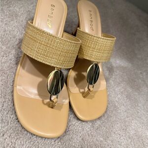 BAMBOO Beige Sandals with Gold Detail